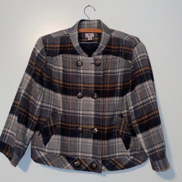 Worthington Double Breasted Plaid Cropped Jacket Size Large - Picture 1 of 16